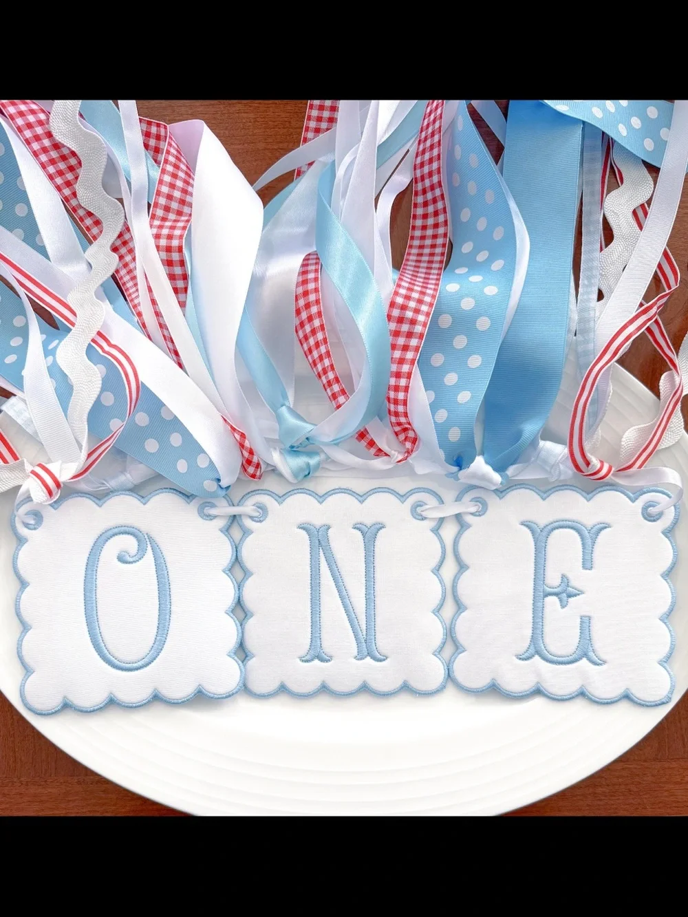 ONE High Chair Banner - Blue and White First Birthday Decoration